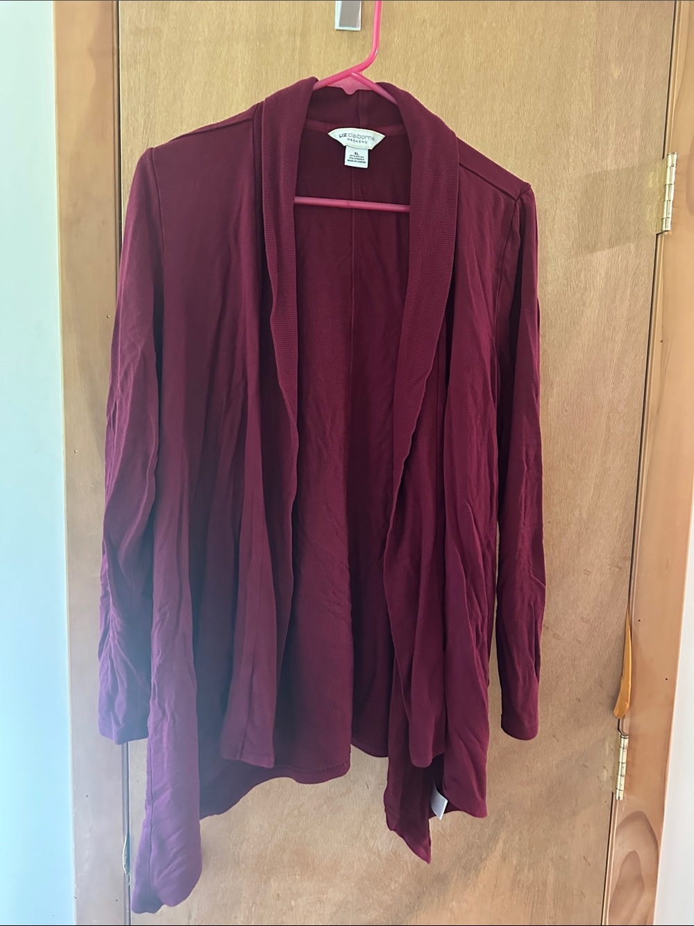 Liz Claiborne Burgundy Open-Front Draped Cardigan